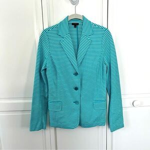 Talbot's Cotton Blend Women's Spring Blazer Teal and White Horizontal Pinstripes